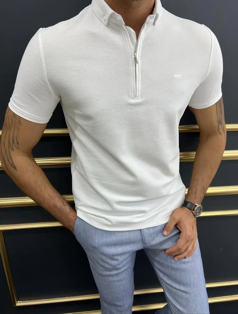 White Zipper Polo T-Shirt