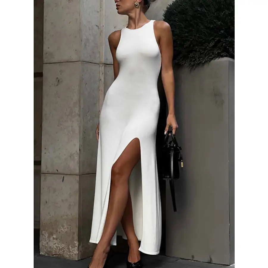 Side Slit Round Neck Sleeveless Dress