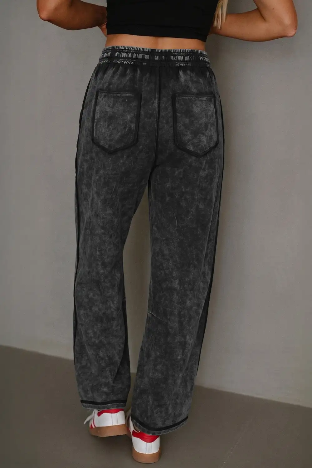 Mineral Wash Raw Seam Drawstring Elastic Waist Barrel Pants