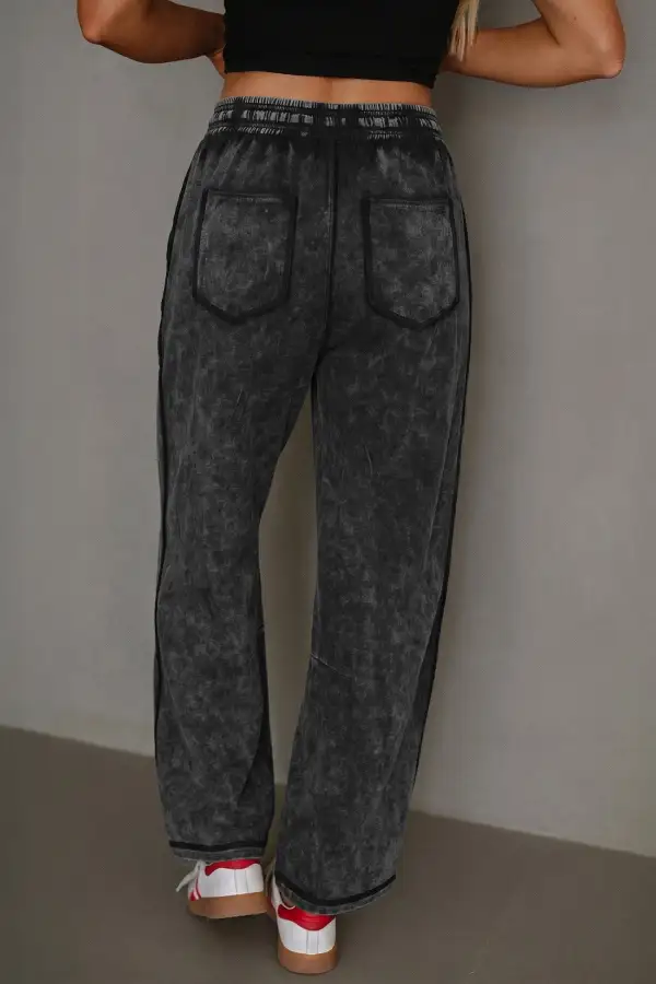 Mineral Wash Raw Seam Drawstring Elastic Waist Barrel Pants