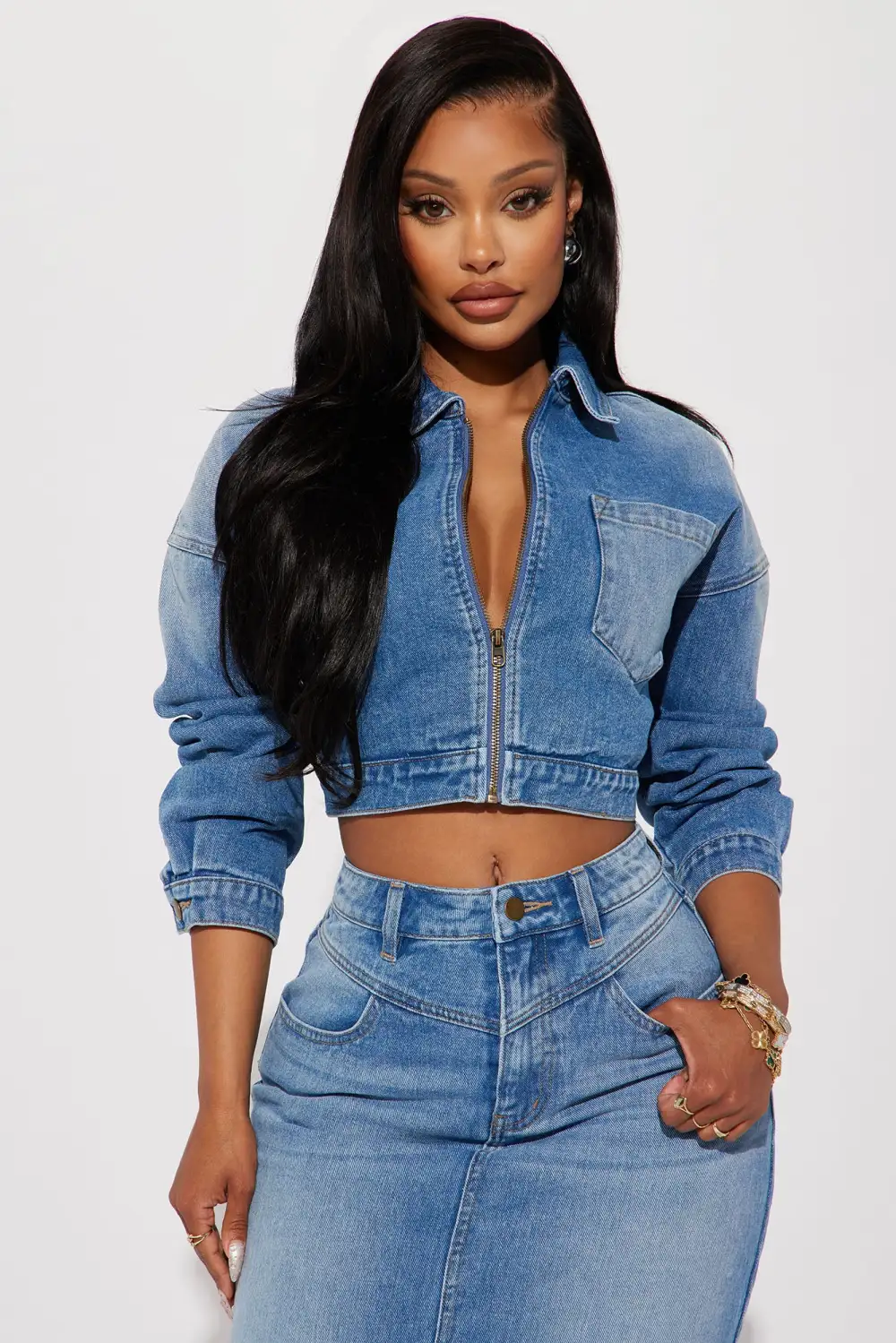 New Mood Denim Skirt Set - Medium Wash