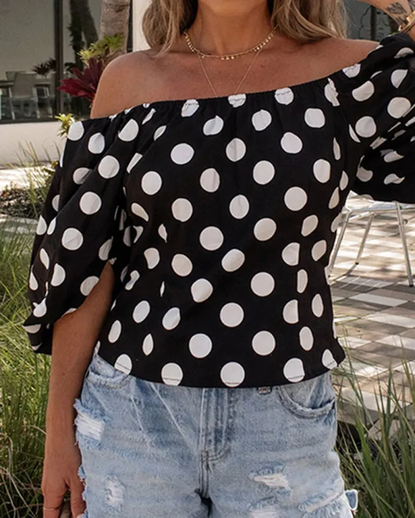 Off The Shoulder Polka Dot Blouse