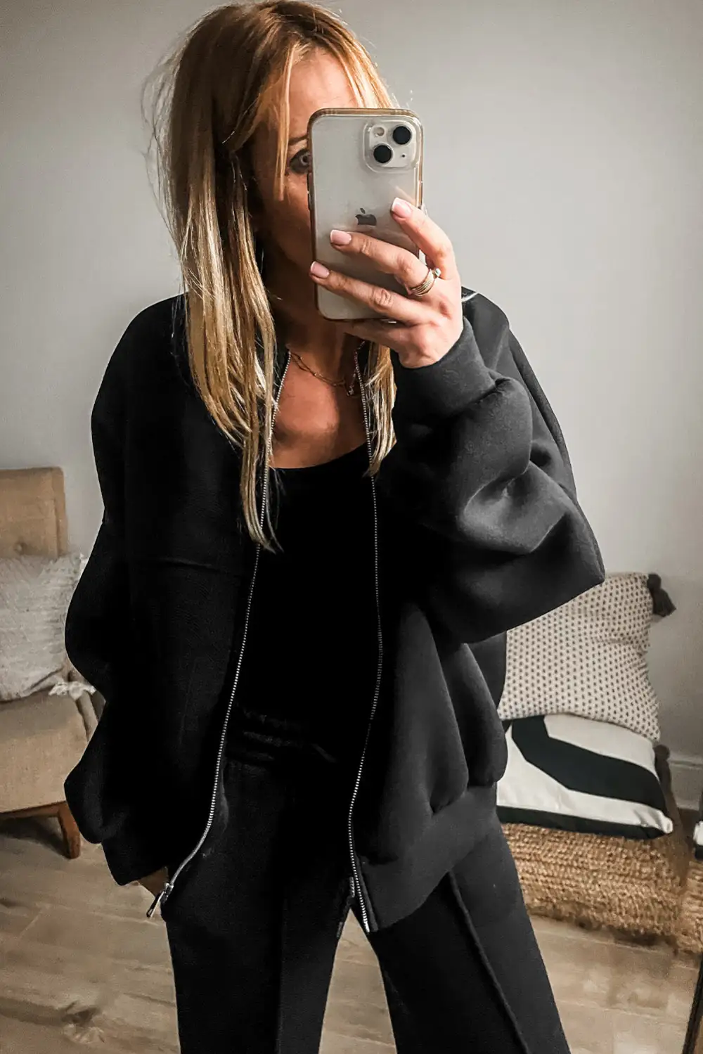 Seamed Zipper Jacket and Drawstring Rise Pants Set