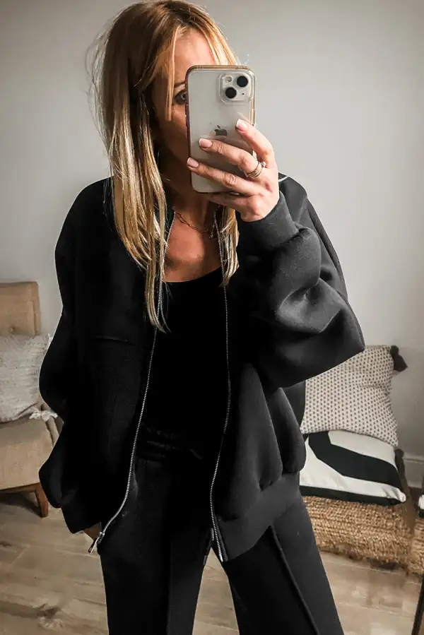 Seamed Zipper Jacket and Drawstring Rise Pants Set
