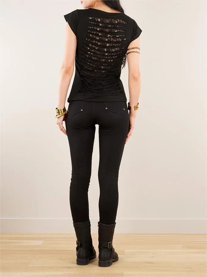 Short Sleeve Top With Lace Back