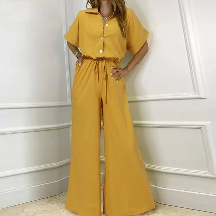Vintage Tailored Single-Breasted Wide-Leg Jumpsuit