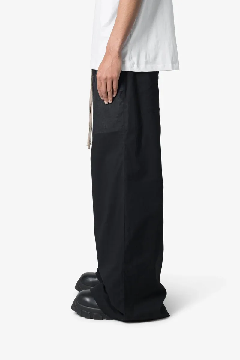 JET BLACK ELASTIC WAIST WIDE LEG PANTS