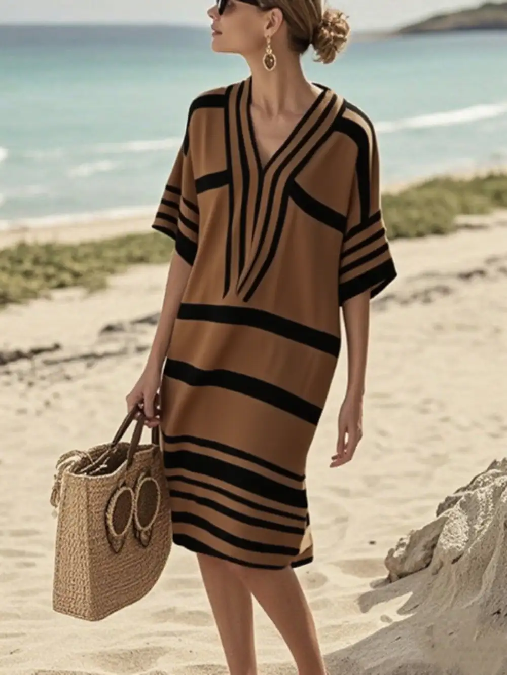 Striped Short Sleeve Midi Dress