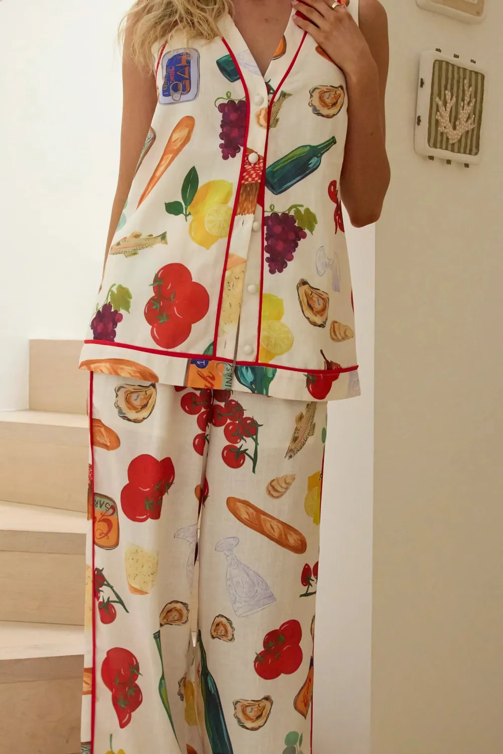 Cartoon Print Slim Wide-Leg Pants
