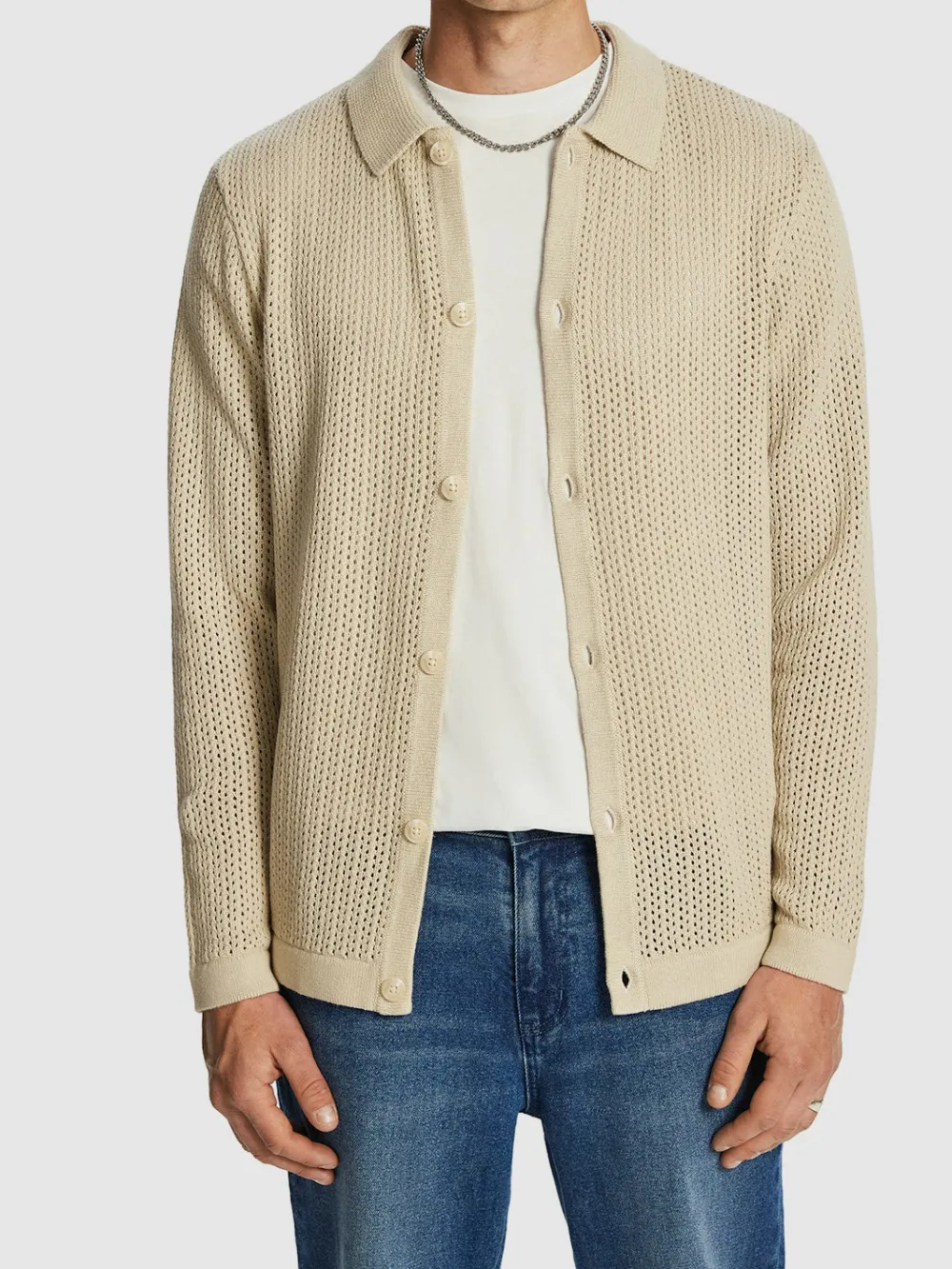 Beige Open Knit Cardigan