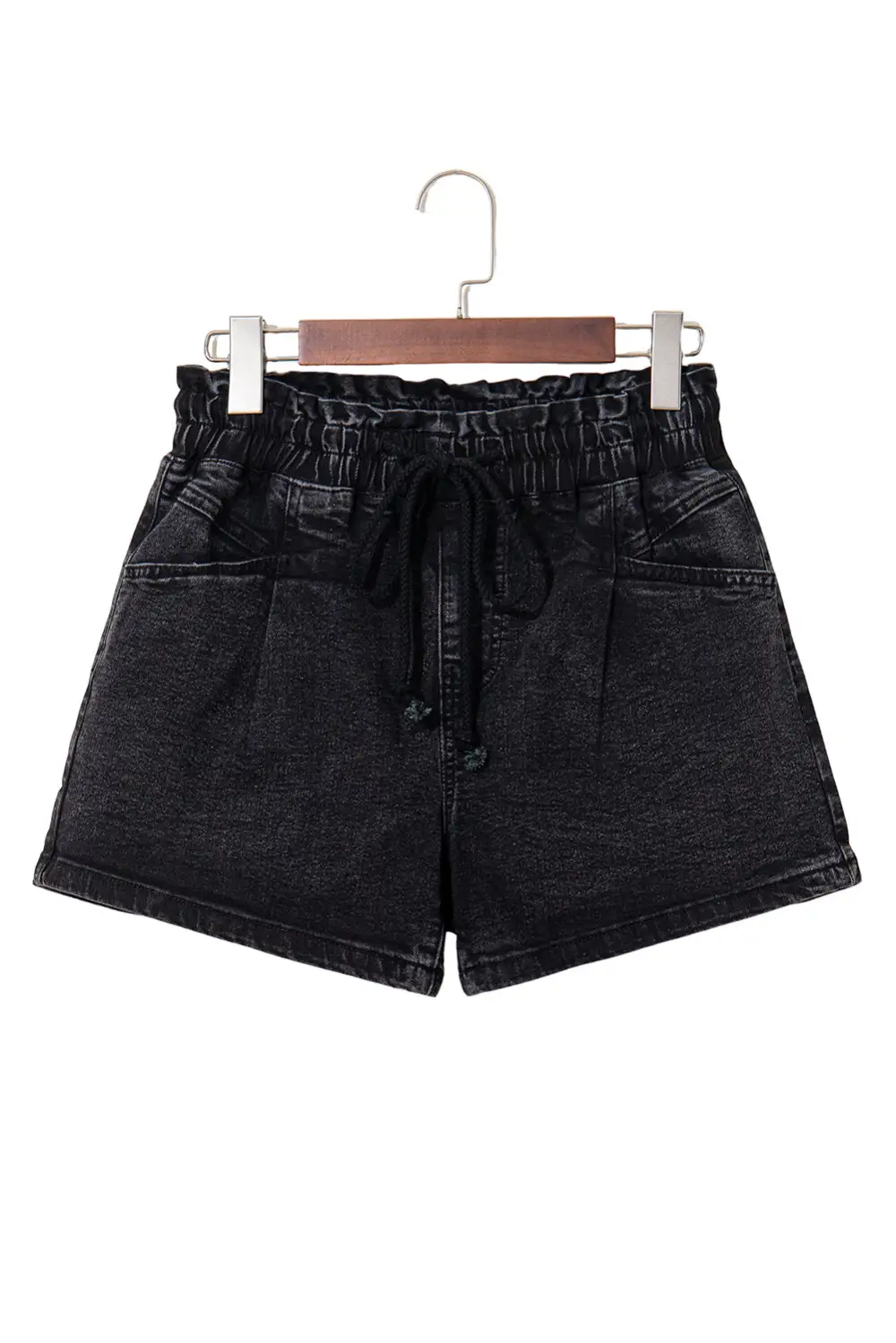 Drawstring High Waist Denim Shorts With Pockets