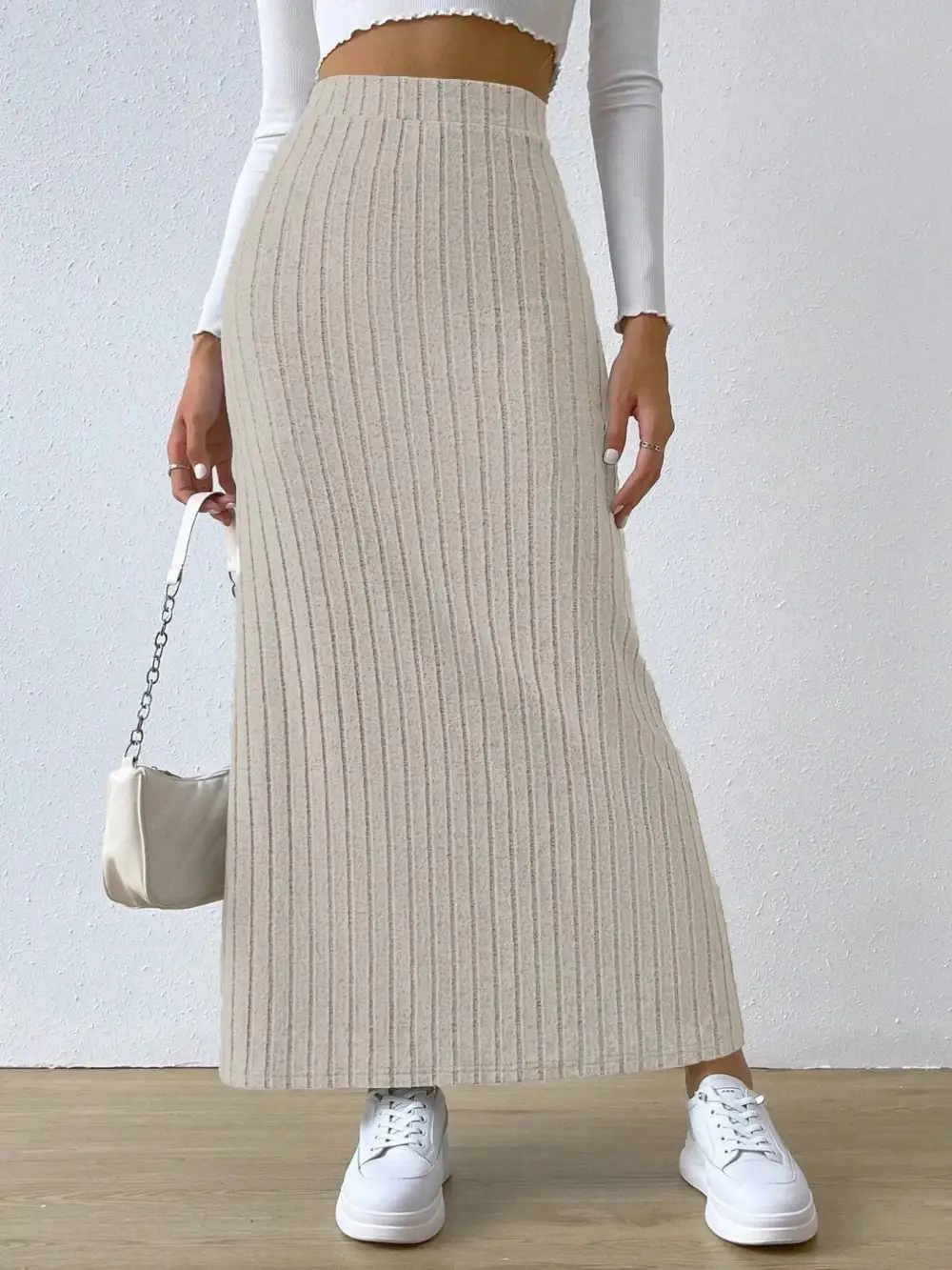 High Waist Ribbed Knit Skirt