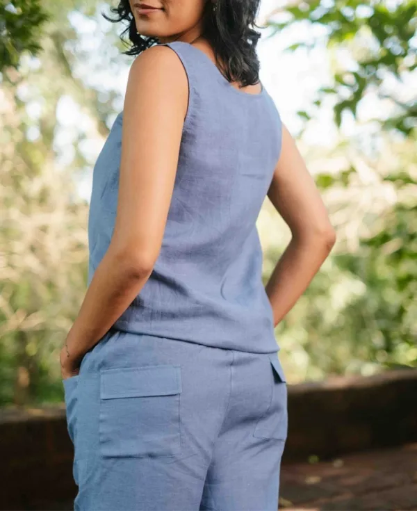 Wildflower Blue Linen Round-Neck Tank