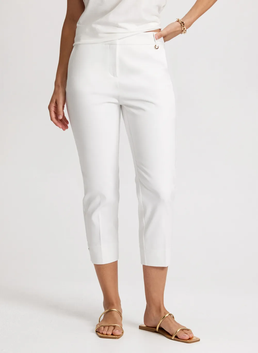White Straight-Leg Three-Quarter Pants