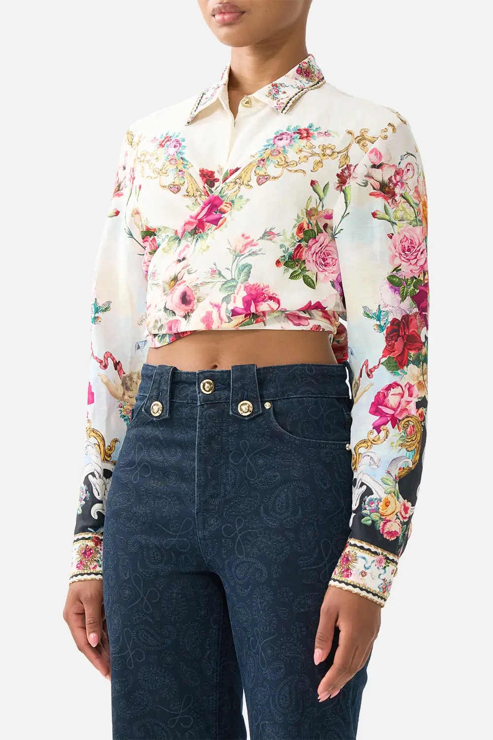 Cropped Wrap Shirt with Tie