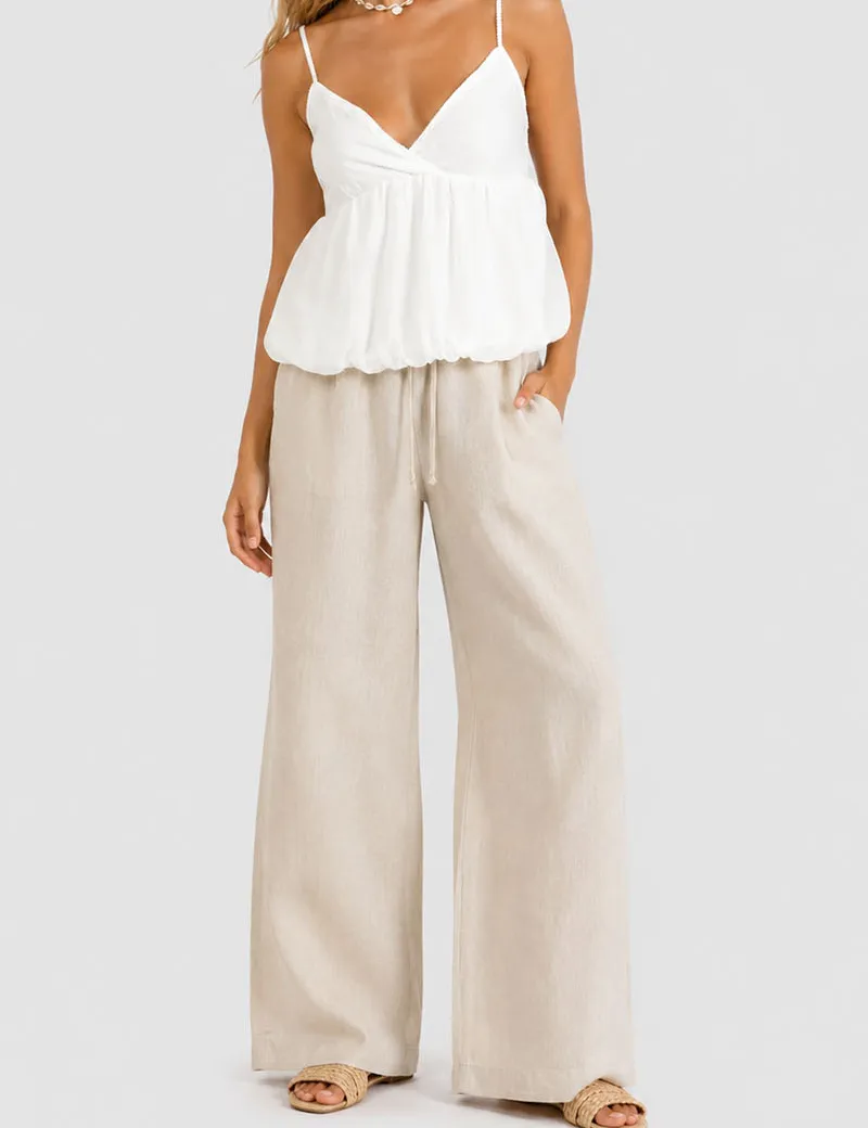 Bubble Hem Solid Color V Neck Cami Top