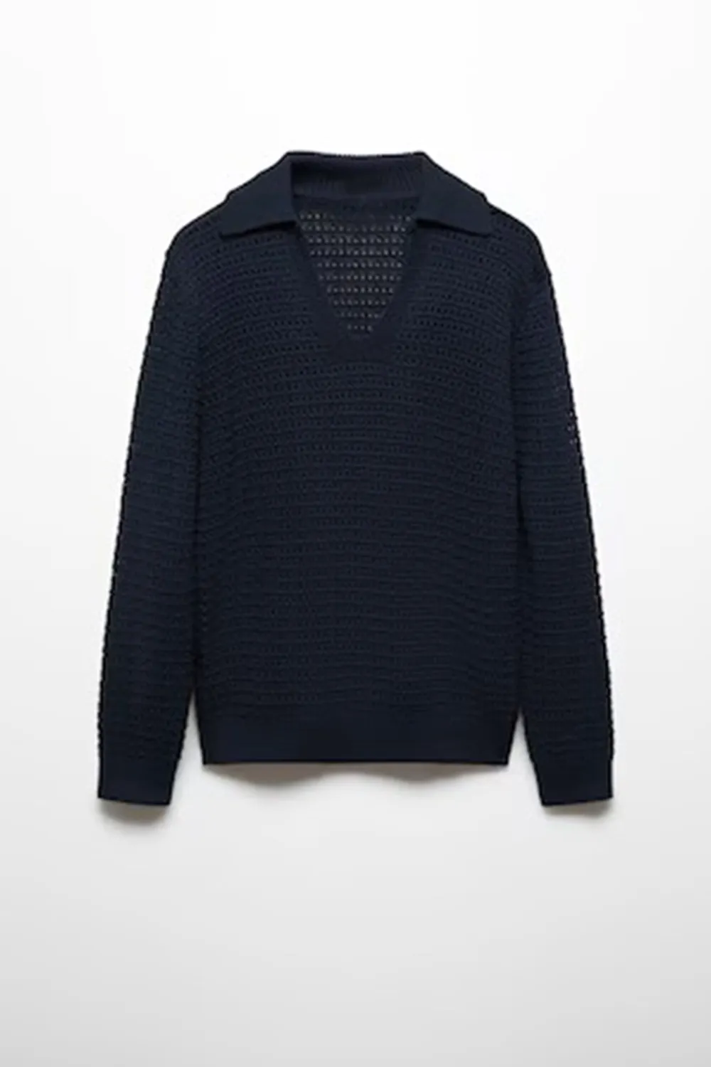 Openwork Knit Polo Neck Sweater