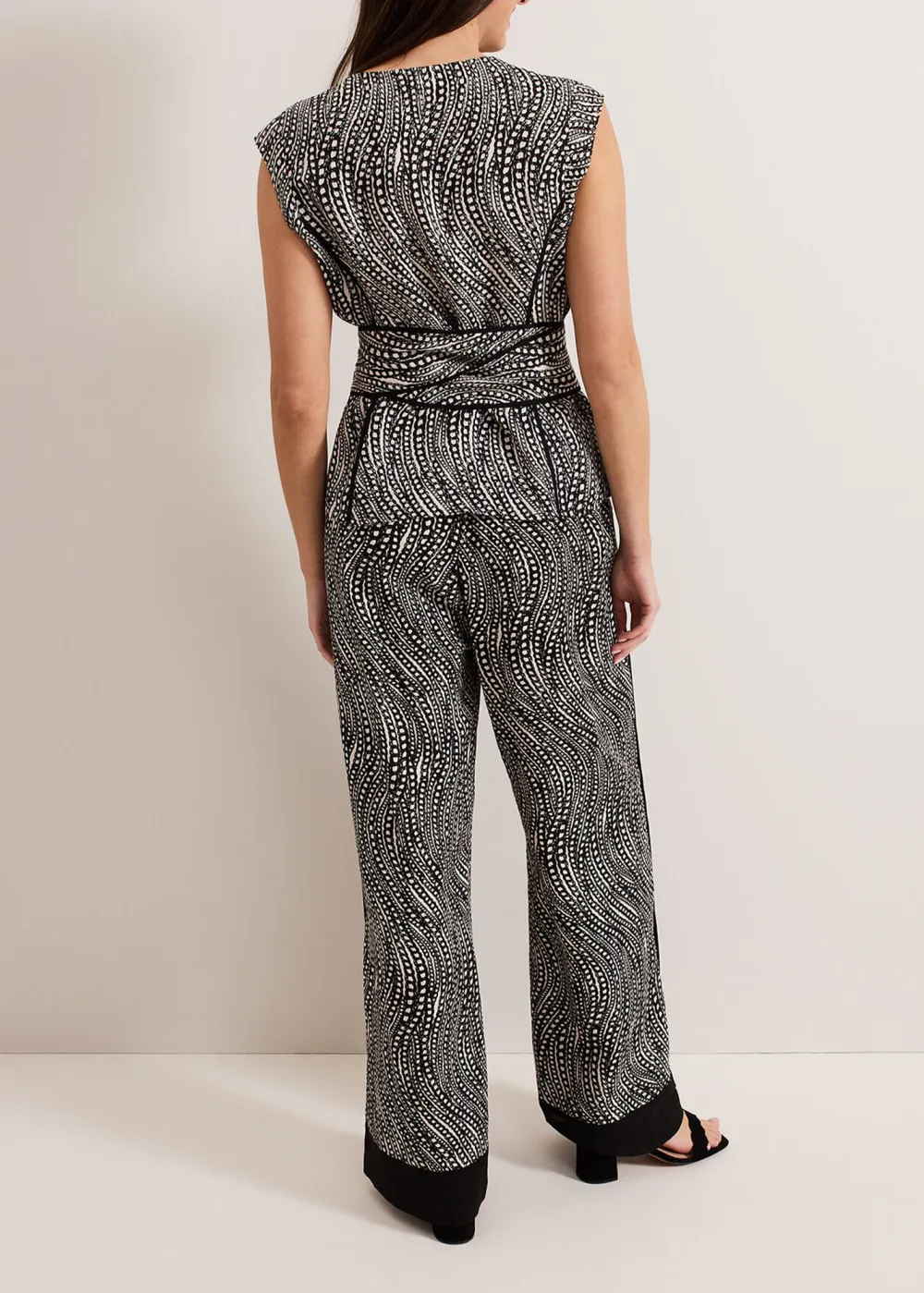 Black And White Dense-Print Wide-Leg Pants
