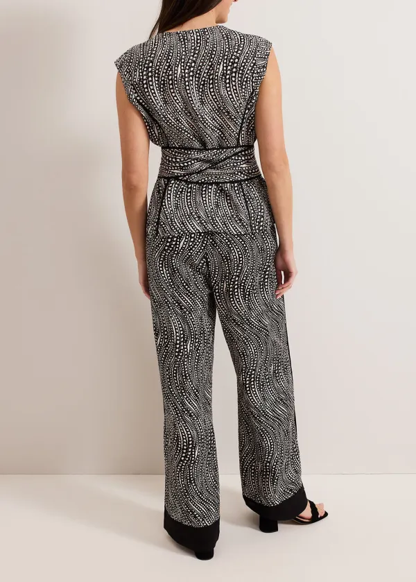 Black And White Dense-Print Wide-Leg Pants