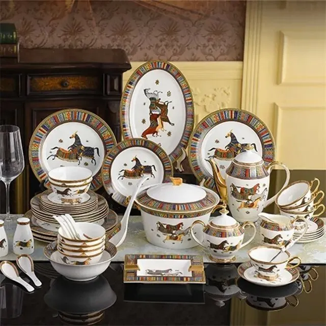 58 Pieces Deluxe War Horse Ceramic Tableware Coffee Set