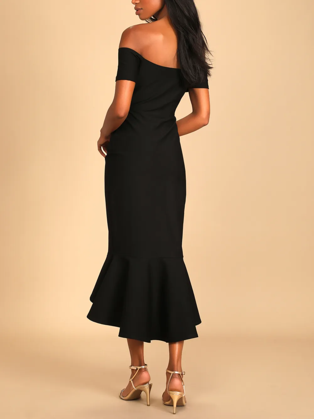 Black Off-The-Shoulder Midi Dress