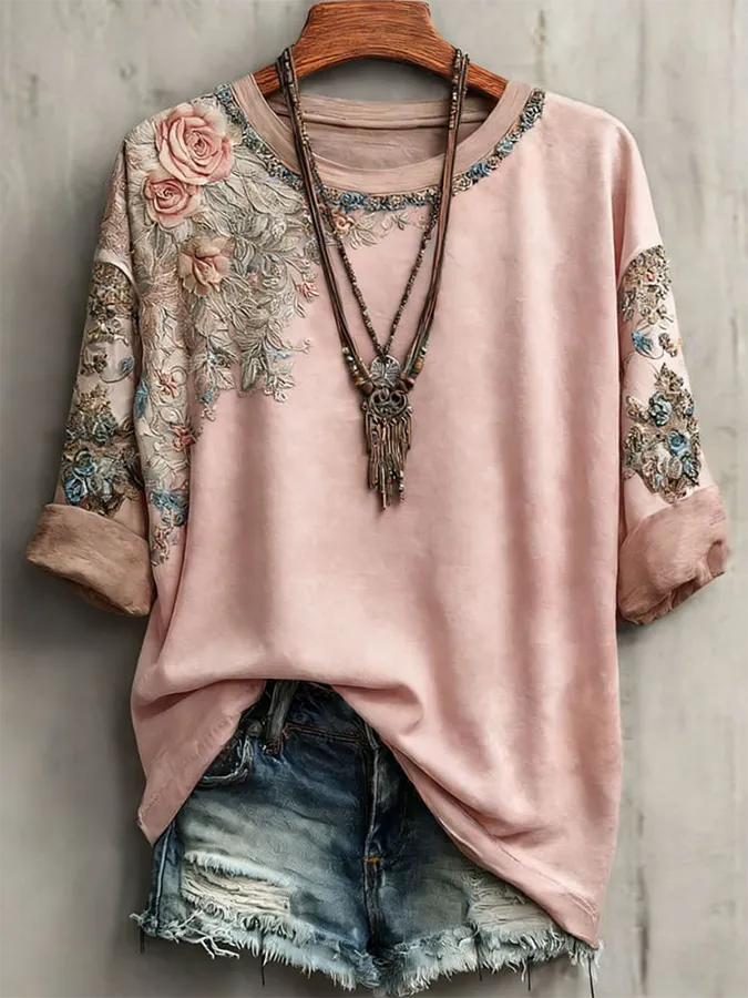 Women's Vintage Printed Casual Short Sleeve T-Shirt