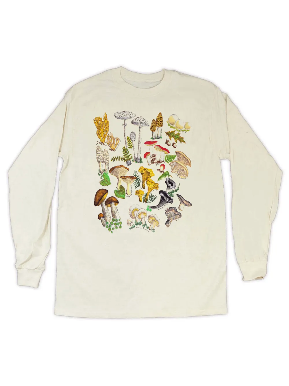 Mushroom Print Women's Long Sleeved Round Neck T-Shirt