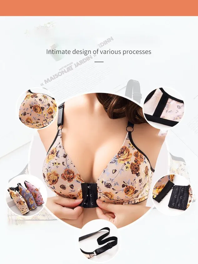 Breathable Floral Print Front Button Plus Size Bra