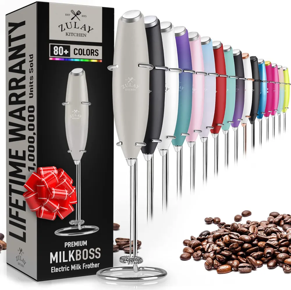 Powerful Milk Frother Handheld Foam Maker for Lattes - Whisk Drink Mixer for Coffee, Mini Foamer for Cappuccino, Frappe, Matcha, Hot Chocolate by Milk Boss (Black)