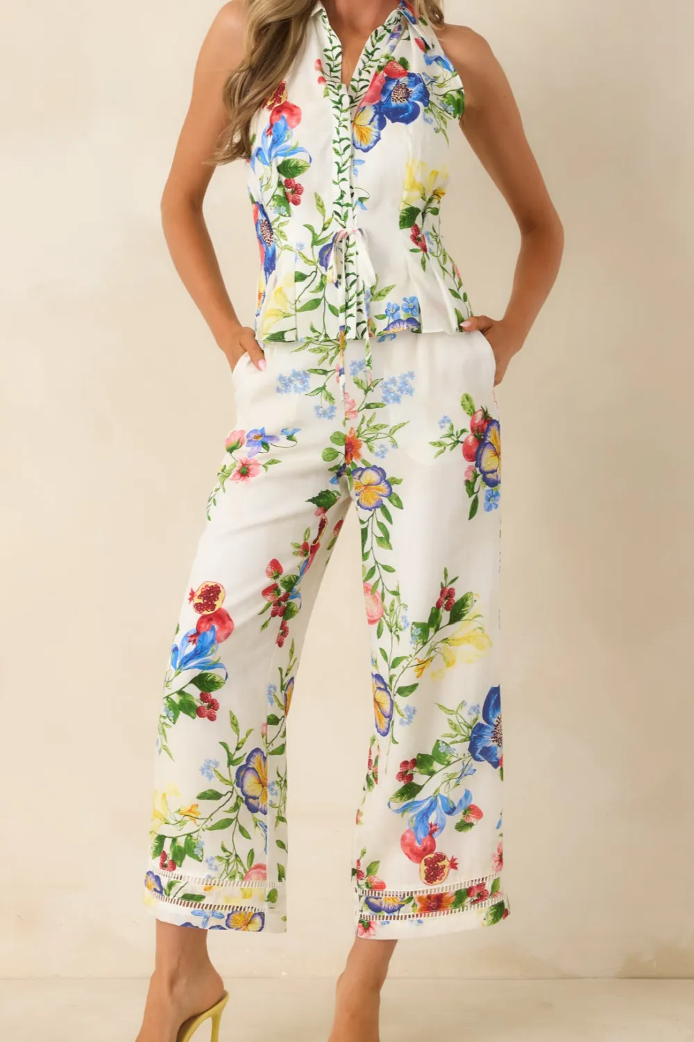 Multicolor Floral Wide Leg Pants