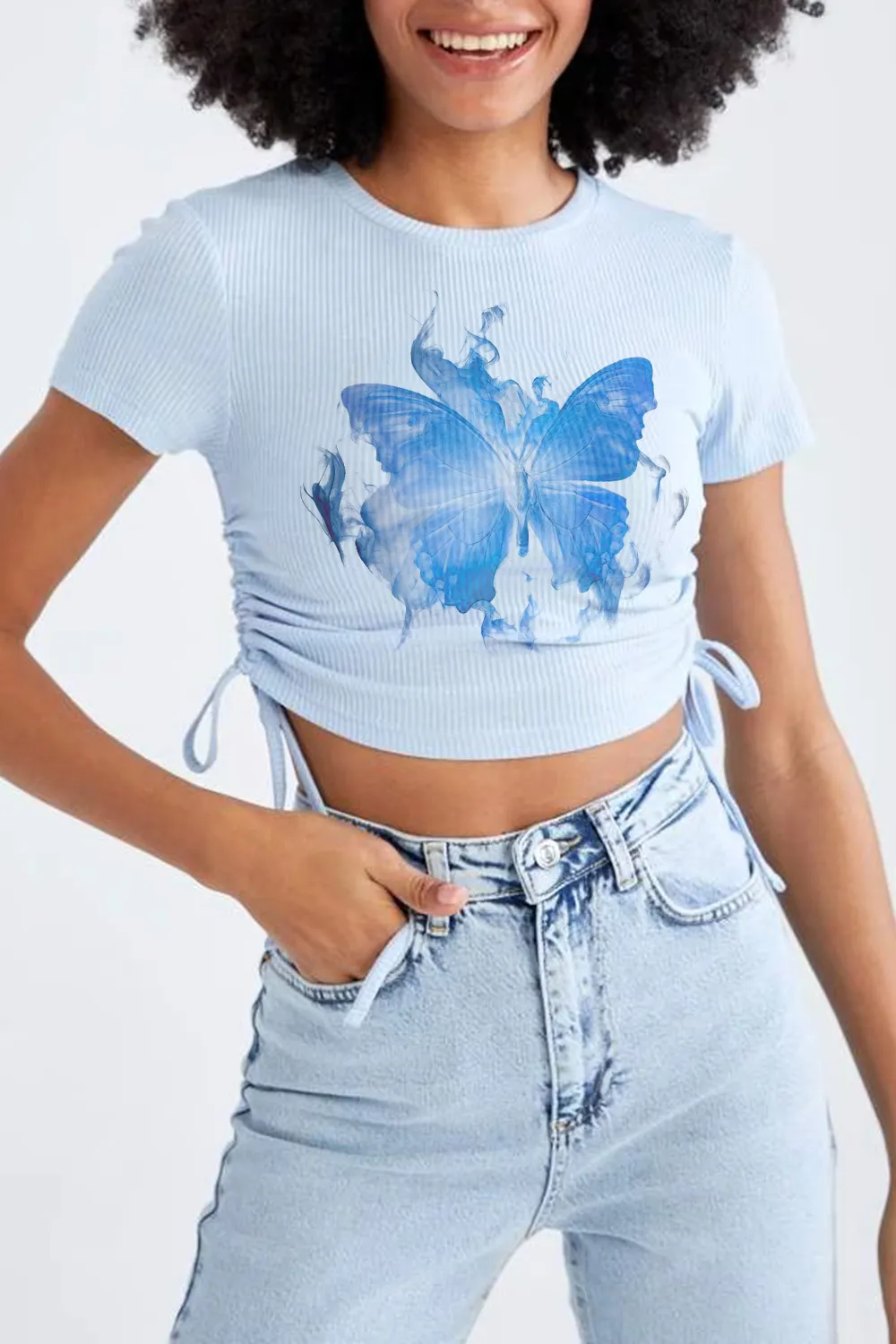 Slim Fit Short Sleeve Mystic Slogan Print Crop T-Shirt