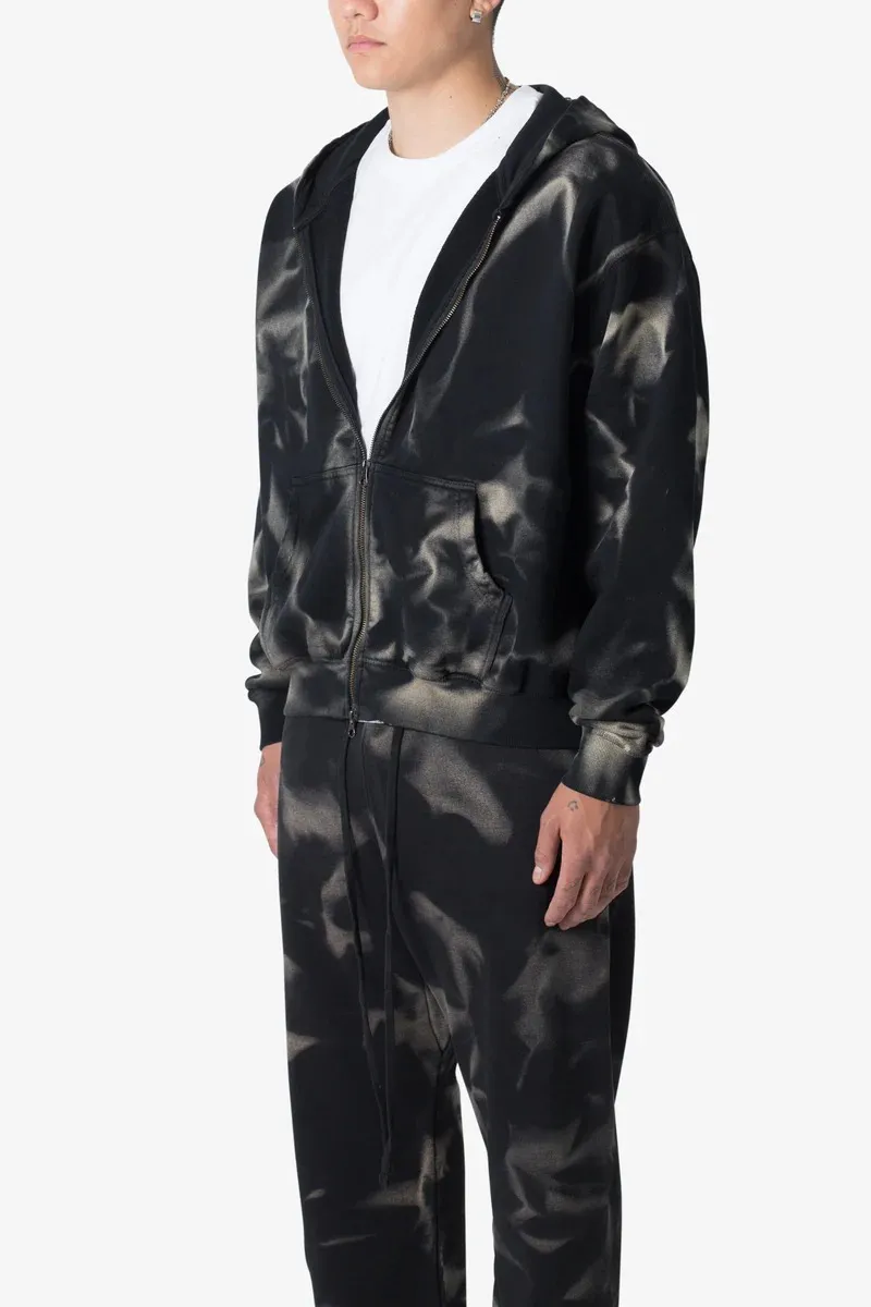 BLACK TIE DYE ZIP UP HOODIE
