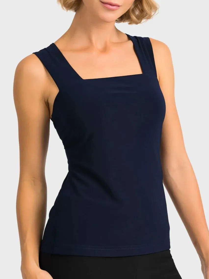 Navy Square - Neck Sleeveless Top
