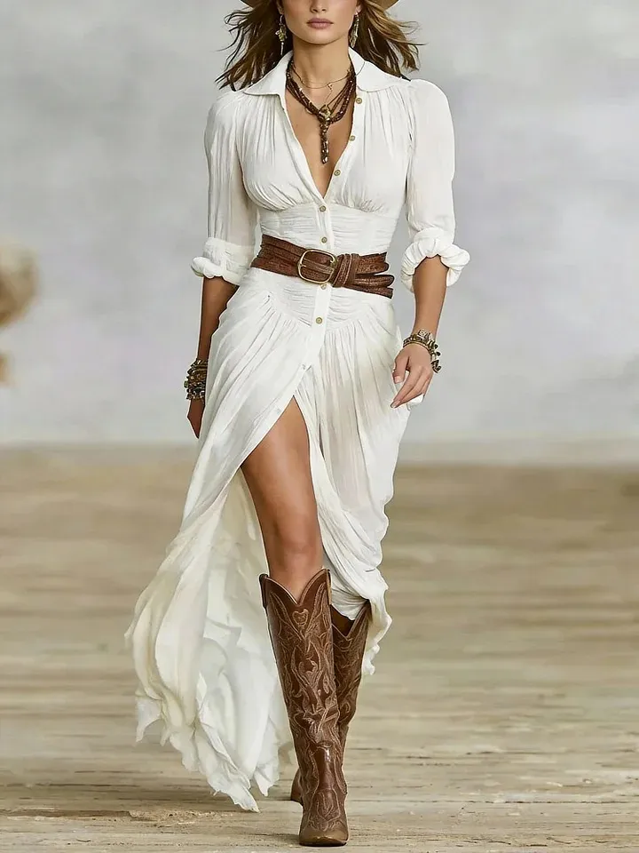 Olive Bohemian Cowgirl Maxi Dress | Western Boho Chic