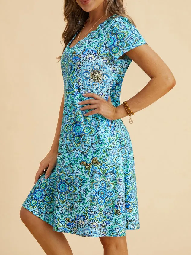 Paisley V Neck Loosen Short Sleeve Knit Dress