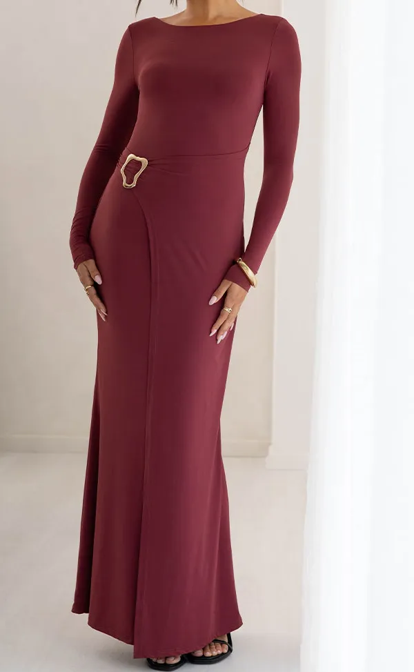 Long Sleeve Wrap Bodycon Maxi Dress