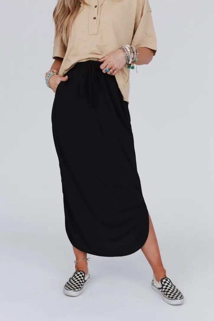 Roomy Drawstring Easy Waist Casual Skirt