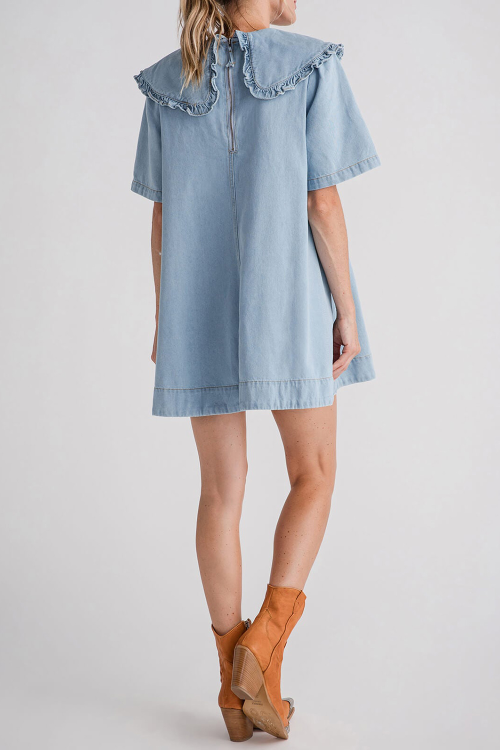 Mable Peter Pan Collar Denim Dress - light denim