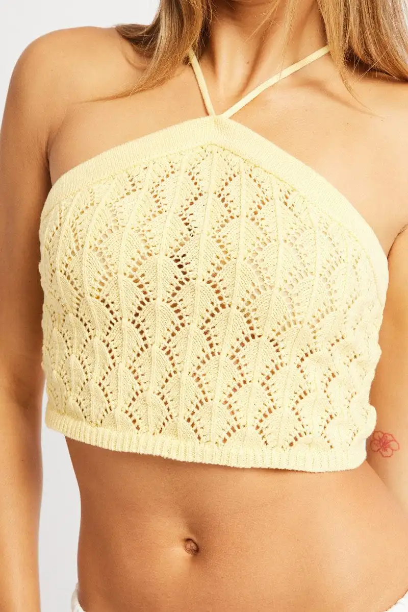 Yellow Halter Neck Knit Top