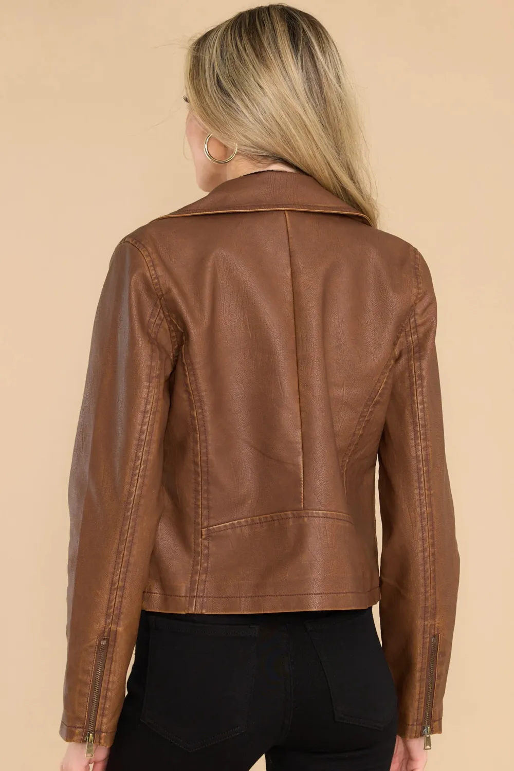 LETS RIDE BROWN FAUX LEATHER MOTO JACKET