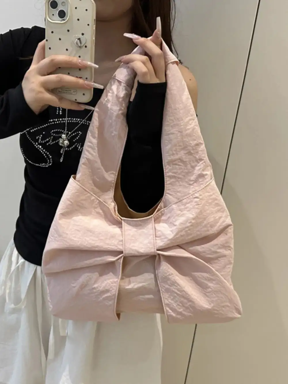 Bow Accent Ruched Shoulder Bag