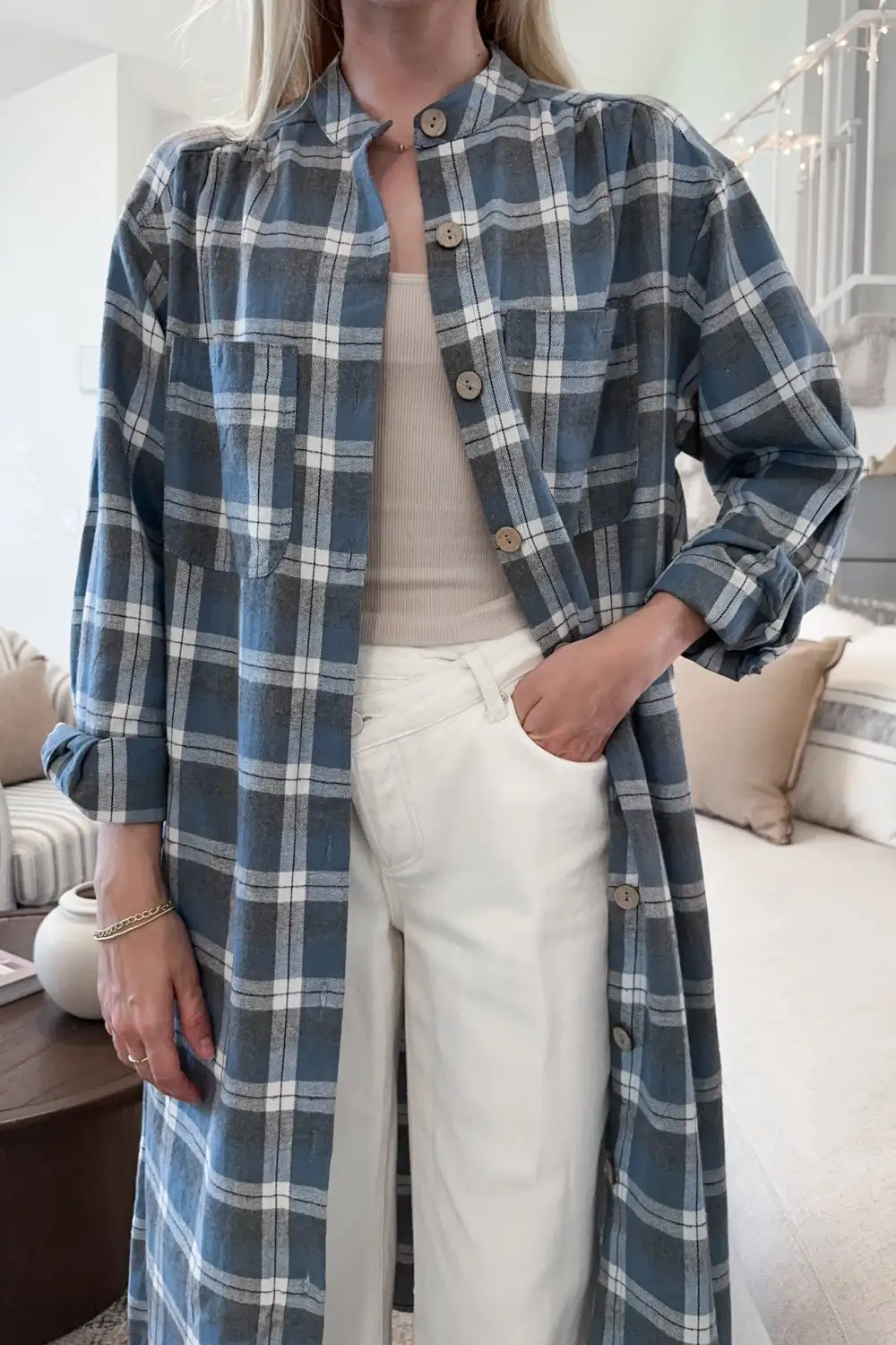 Plaid Button Front Shirt Dress