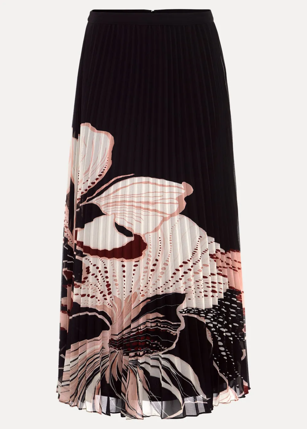Floral Print Black Pleated Skirt