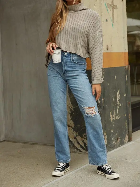 Distressed Straight Jeans