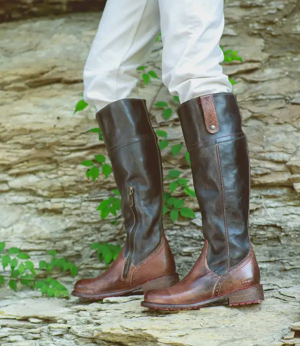 Women's Wide Calf Equestrian Lug Sole Leather Knee High Boots