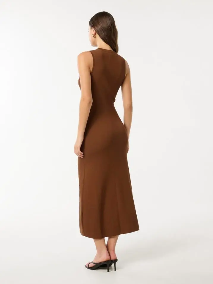 Khaki Button-Through Knit Dress