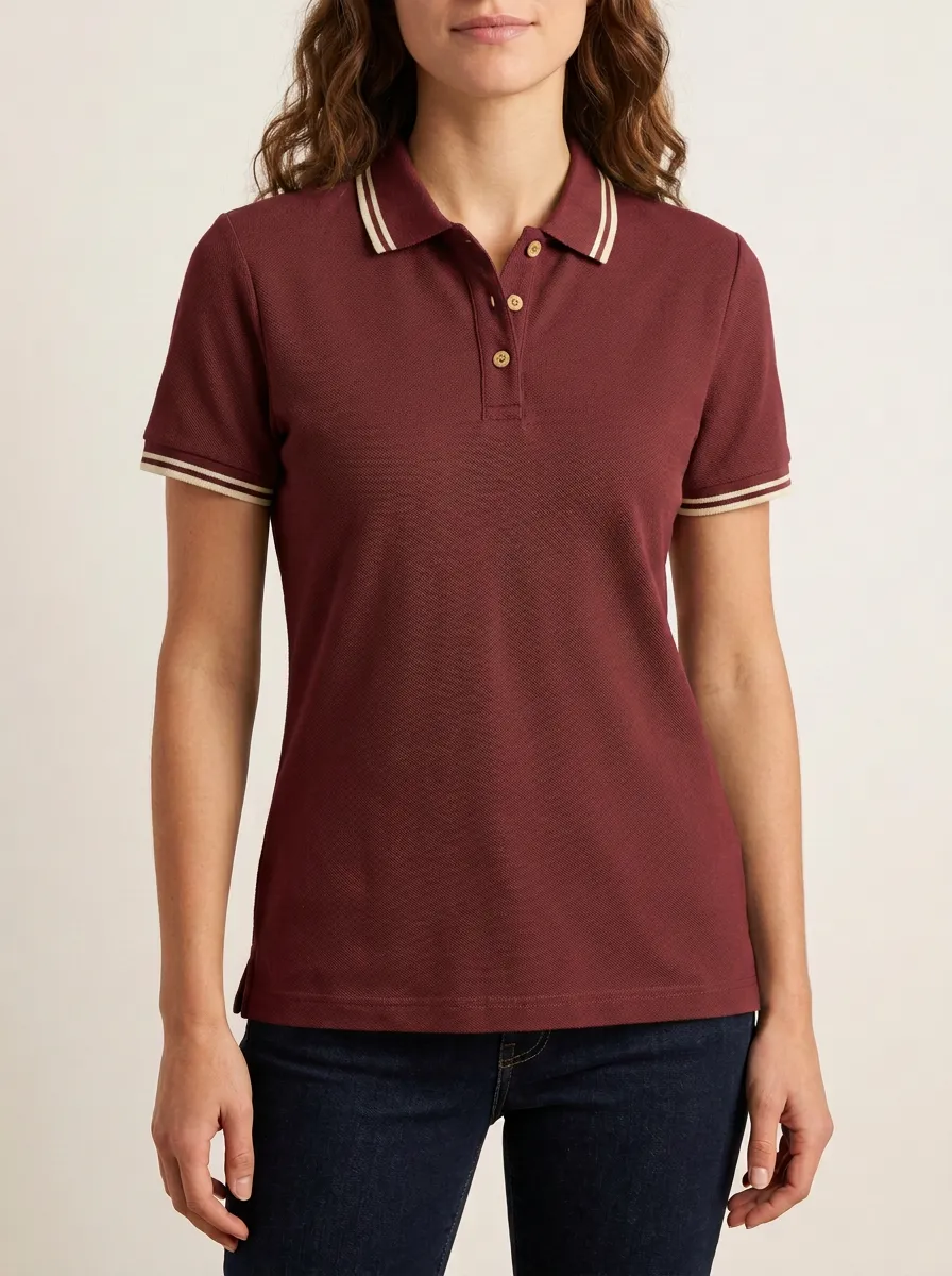 Women's Relaxed Striped-Collar Collared Polo Shirt