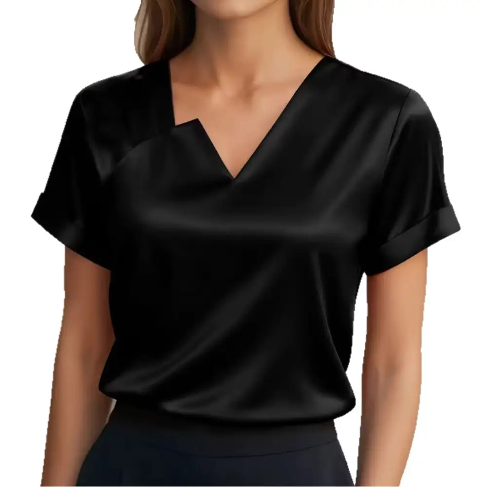 Asymmetric Satin V-Neck Shirt