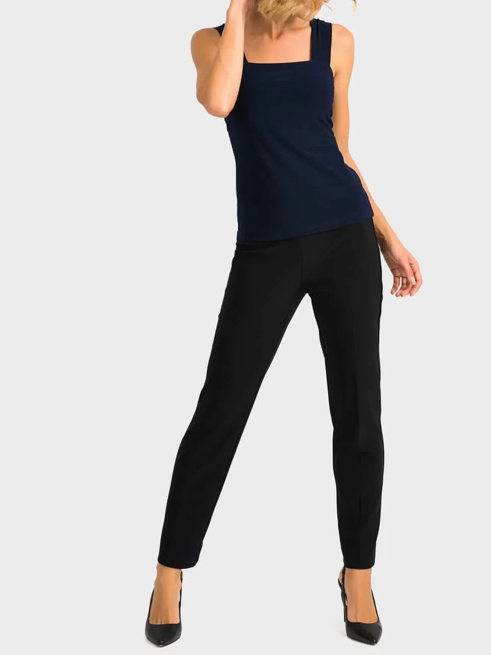 Navy Square - Neck Sleeveless Top