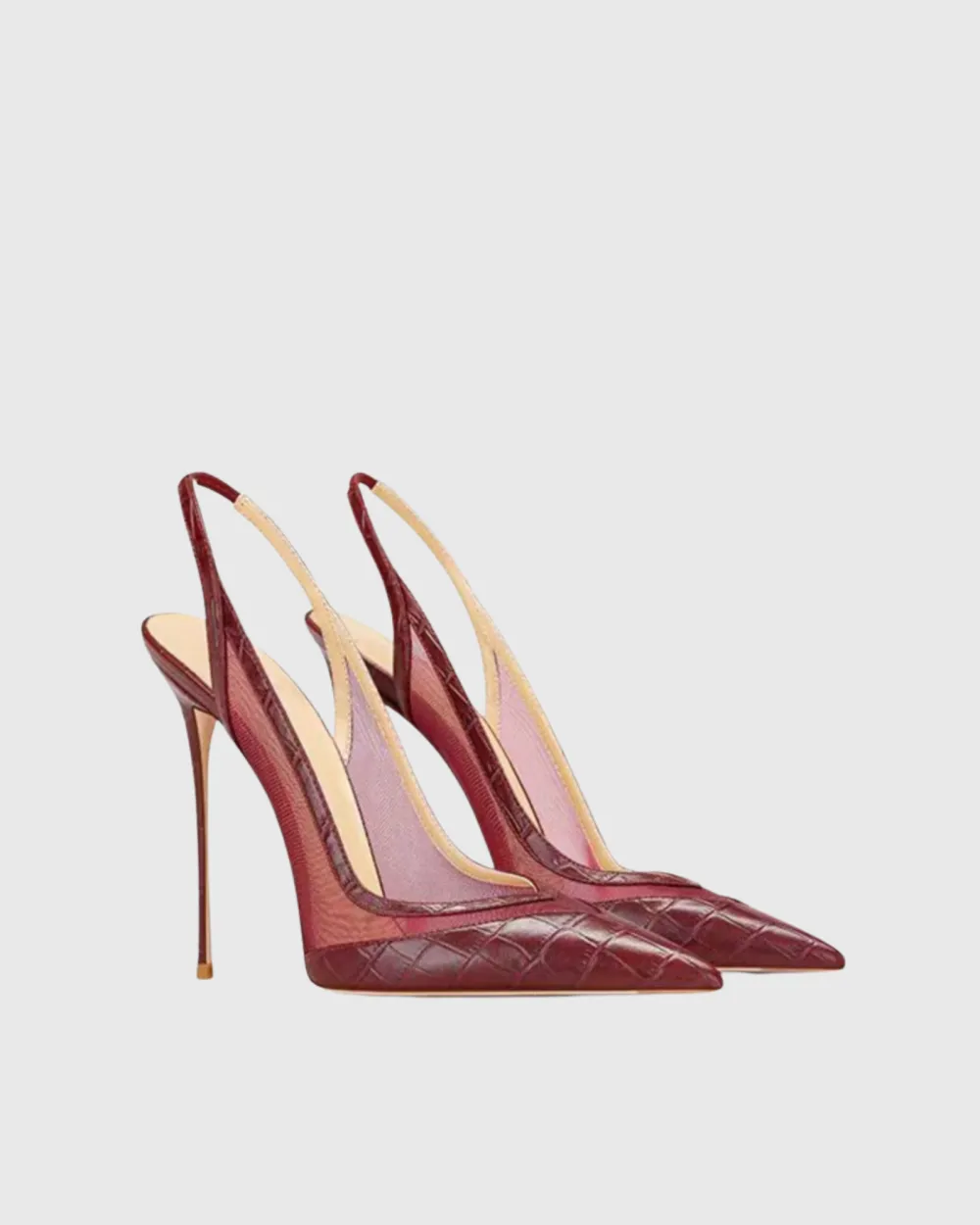 Lace Leather Splicing Pumps in Wine